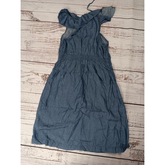Old Navy Mini Dress Women's Small Blue Chambray Sleeveless Ruffle Neck Hem - Picture 3 of 9